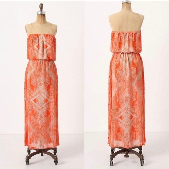 Anthropologie Leifsdottir Pleated Optic Strapless Maxi Dress - Picture 1 of 6